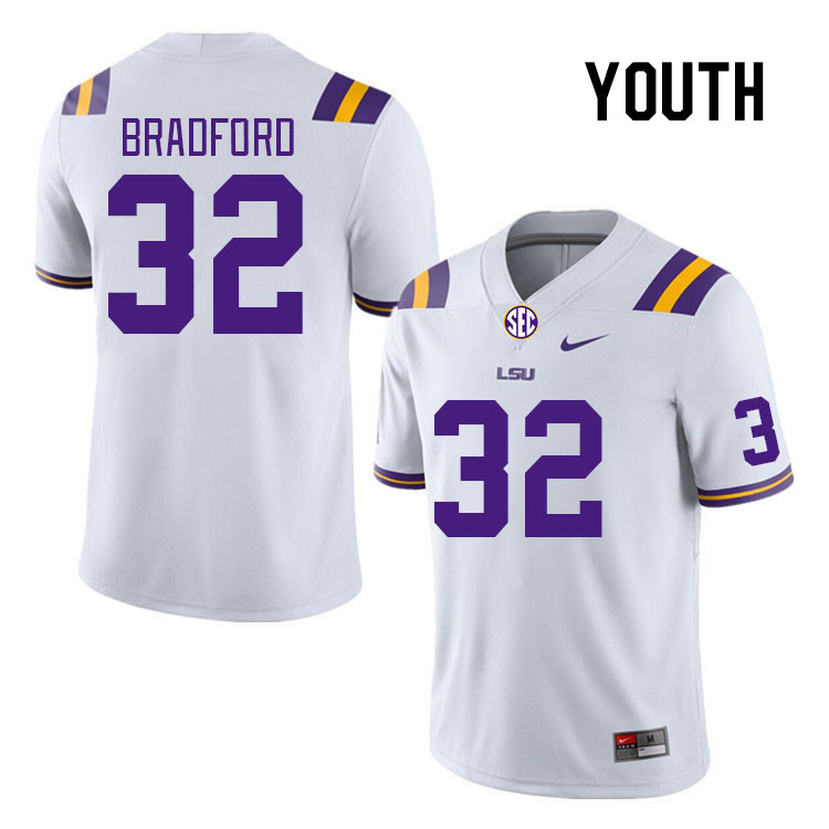 Youth #32 Tre Bradford LSU Tigers College Football Jerseys Stitched Sale-White - Click Image to Close